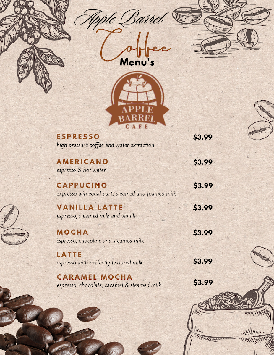 Apple Barrel Cafe - Midtown menu board