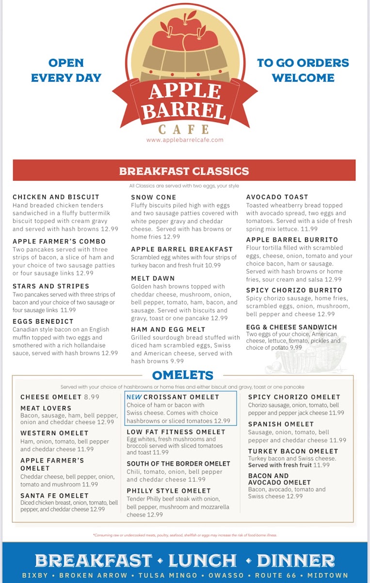 Apple Barrel Cafe - Midtown menu board