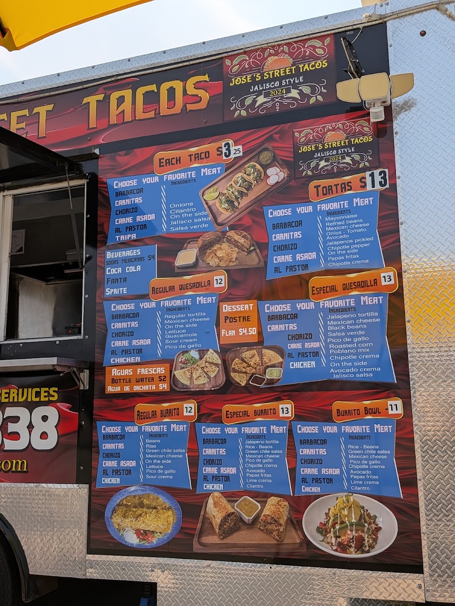 Jose’s Street Tacos menu board