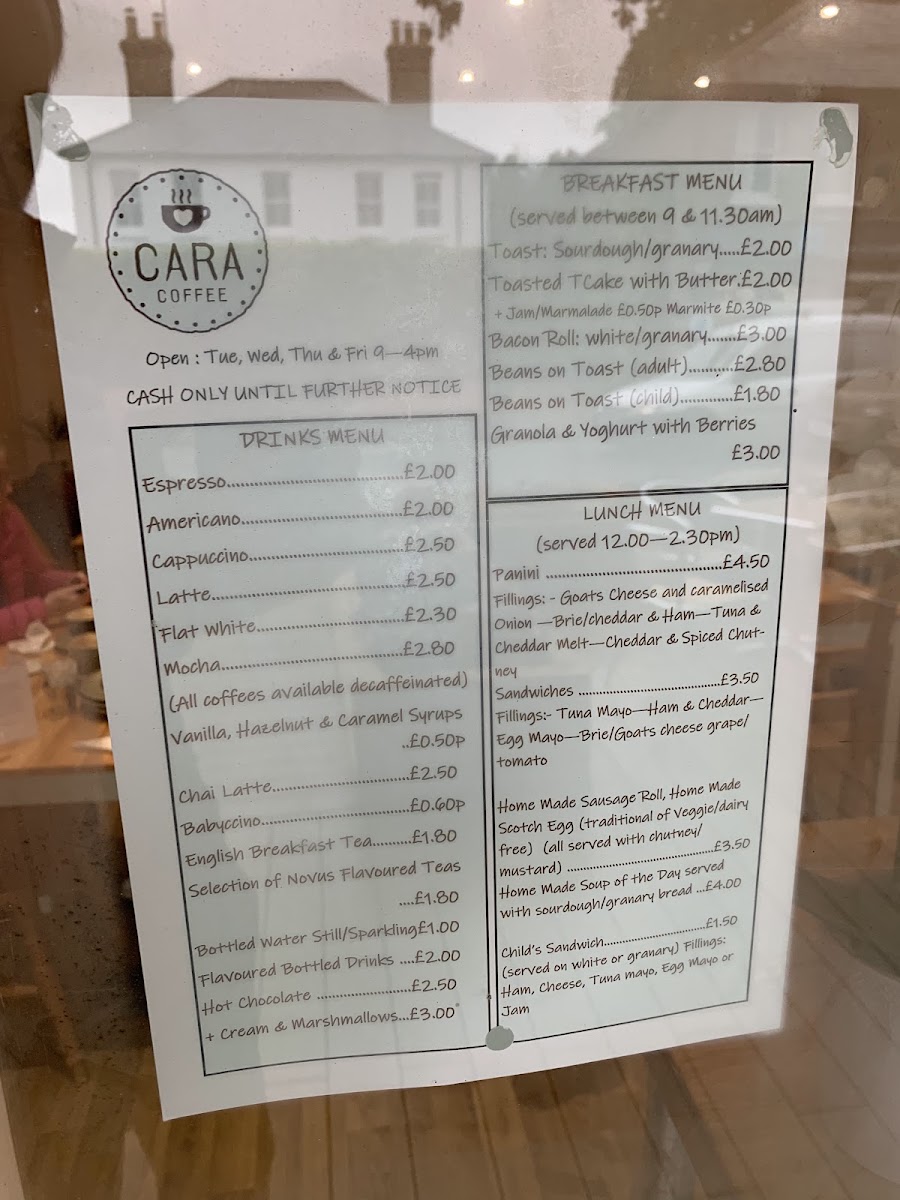 Cara Coffee menu board