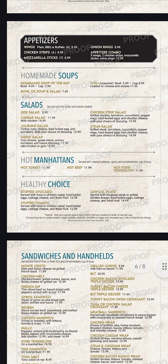 Dino's Family Restaurant menu board