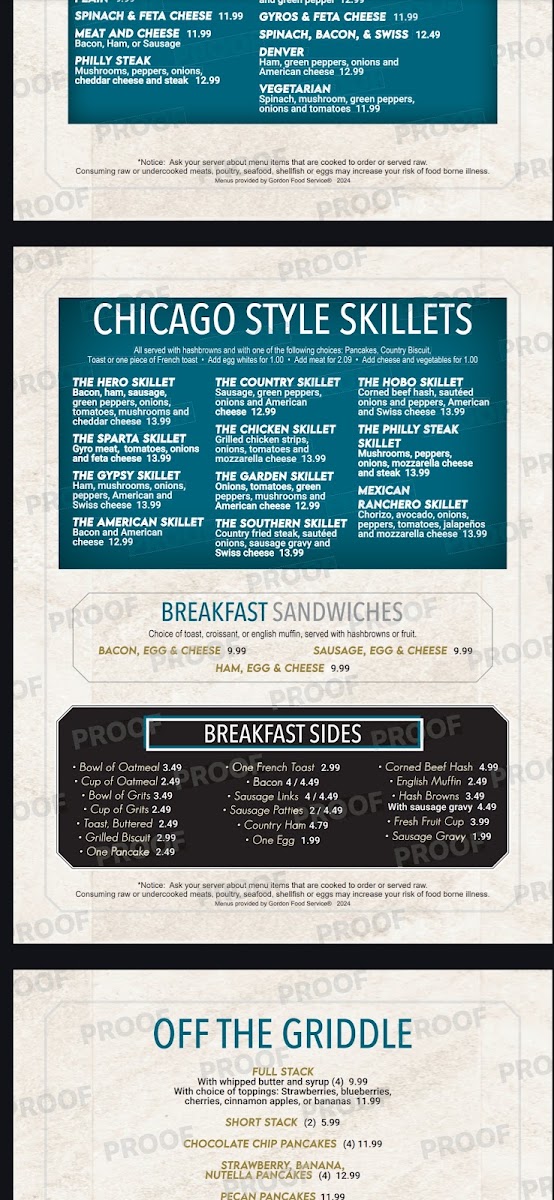 Dino's Family Restaurant menu board