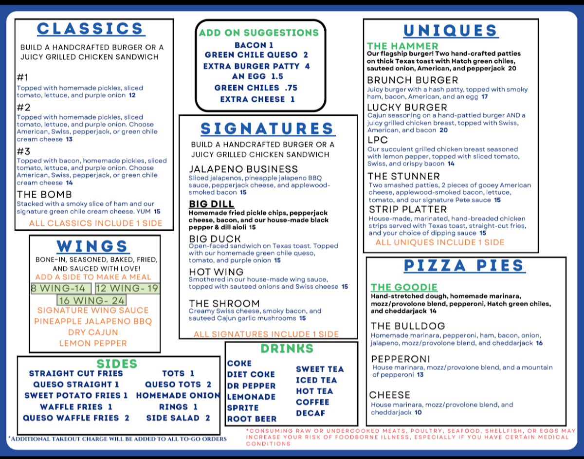 Lucky Duck Grill menu board