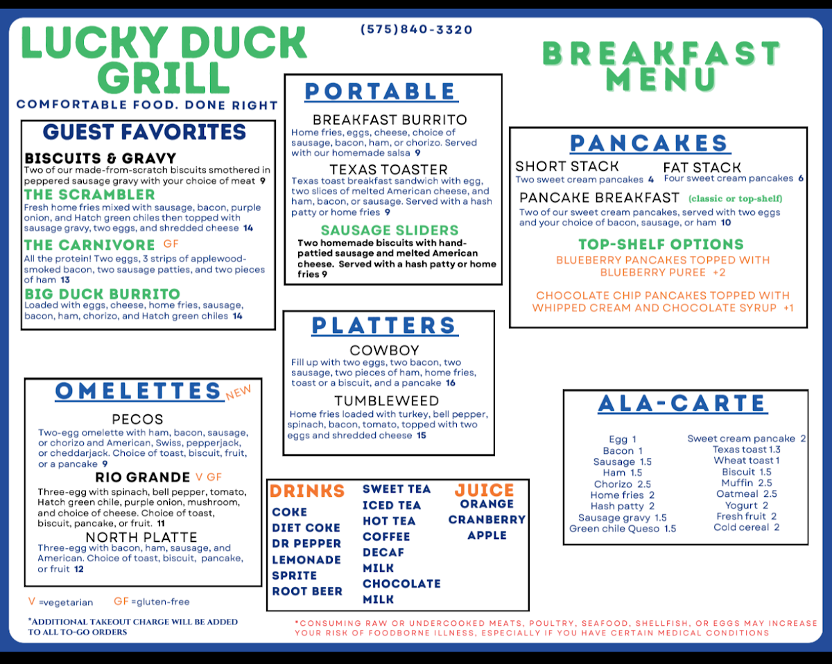 Lucky Duck Grill menu board
