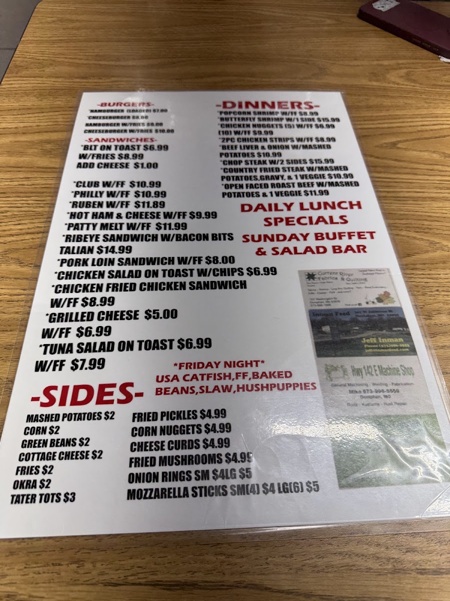 Mary's Cafe menu board