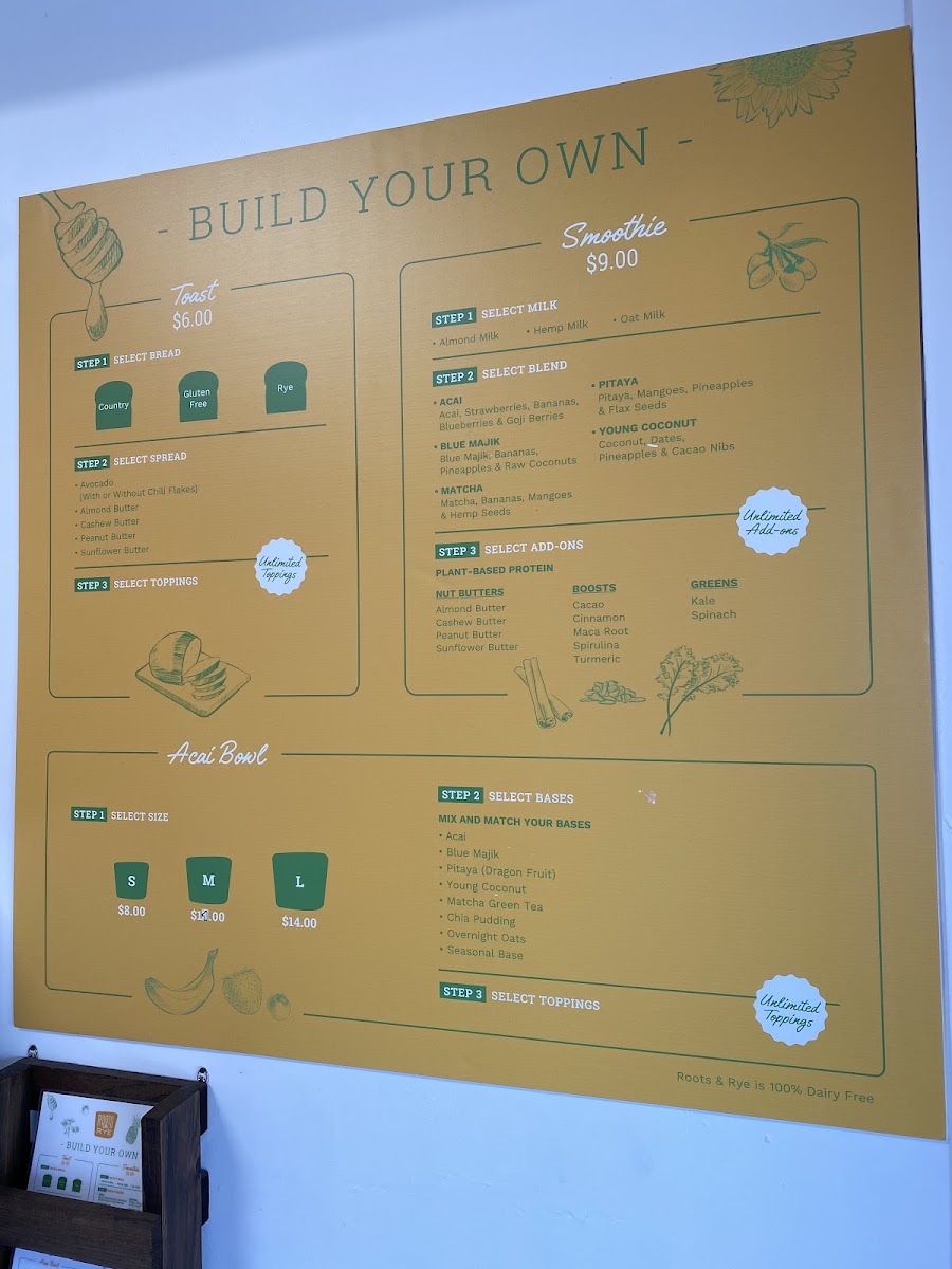 Roots & Rye menu board