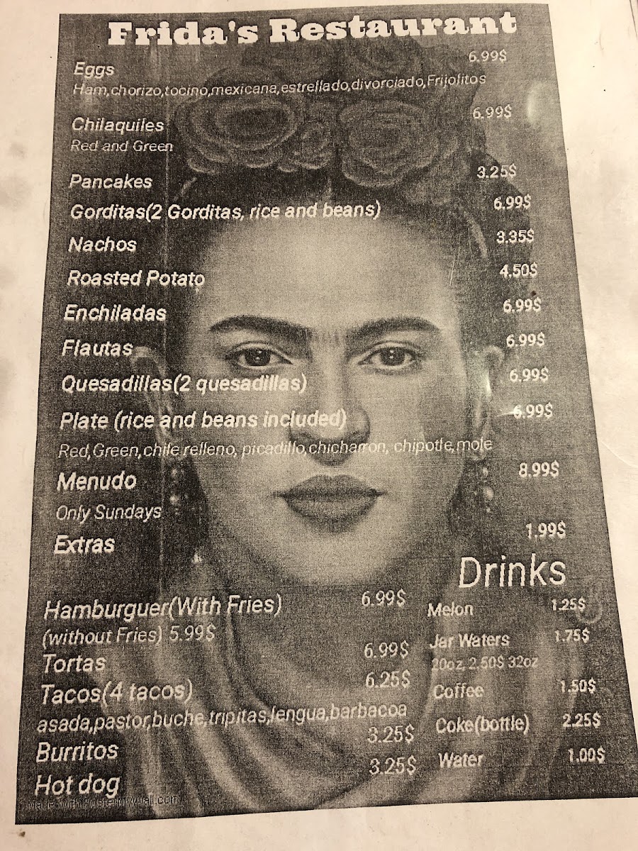 Frida's Restaurant menu board