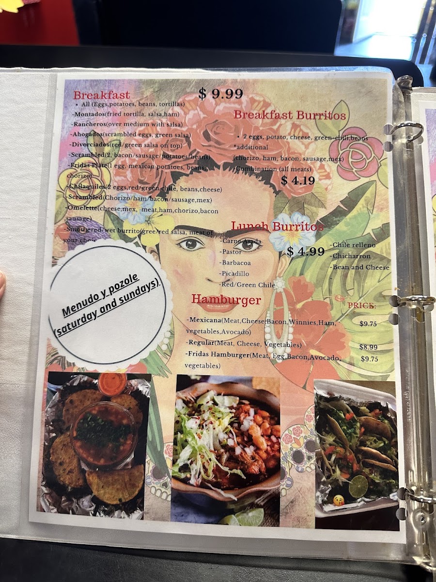 Frida's Restaurant menu board