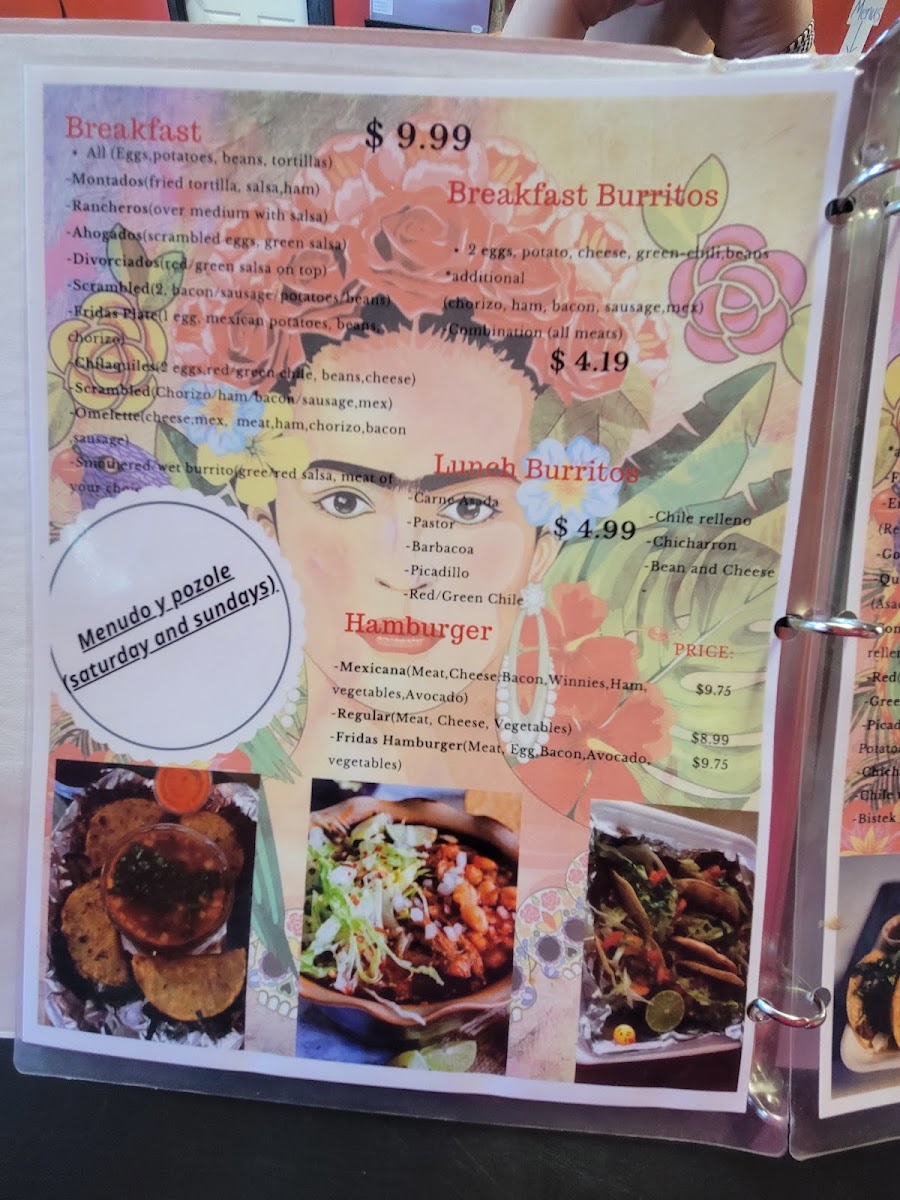 Frida's Restaurant menu board