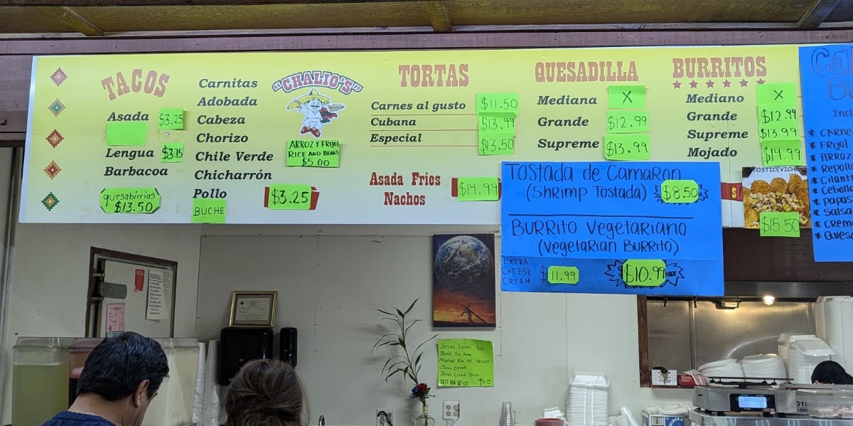 La Taqueria menu board