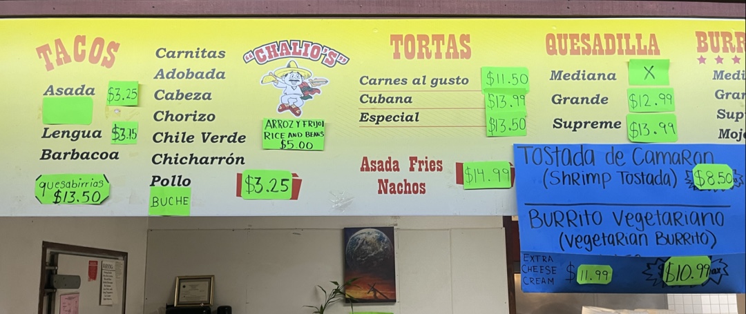 La Taqueria menu board