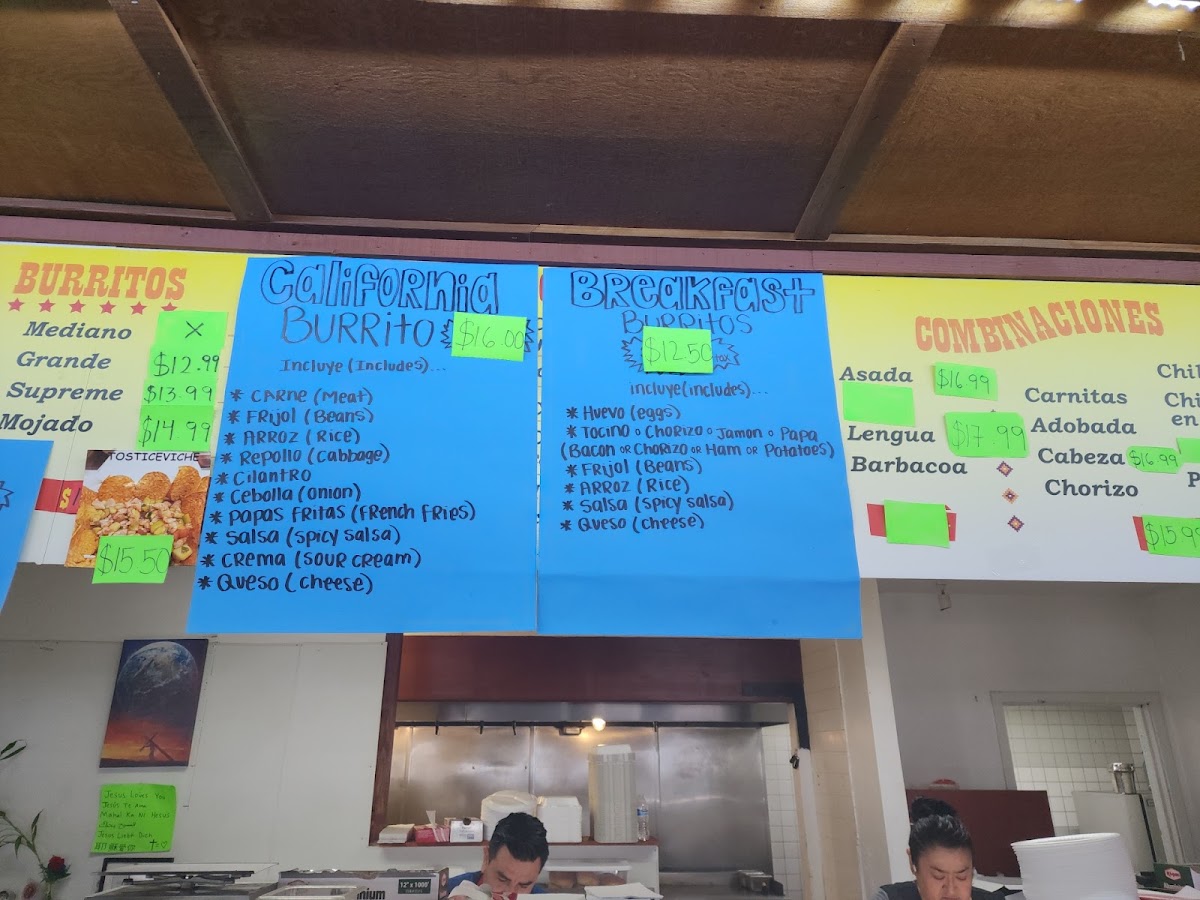 La Taqueria menu board