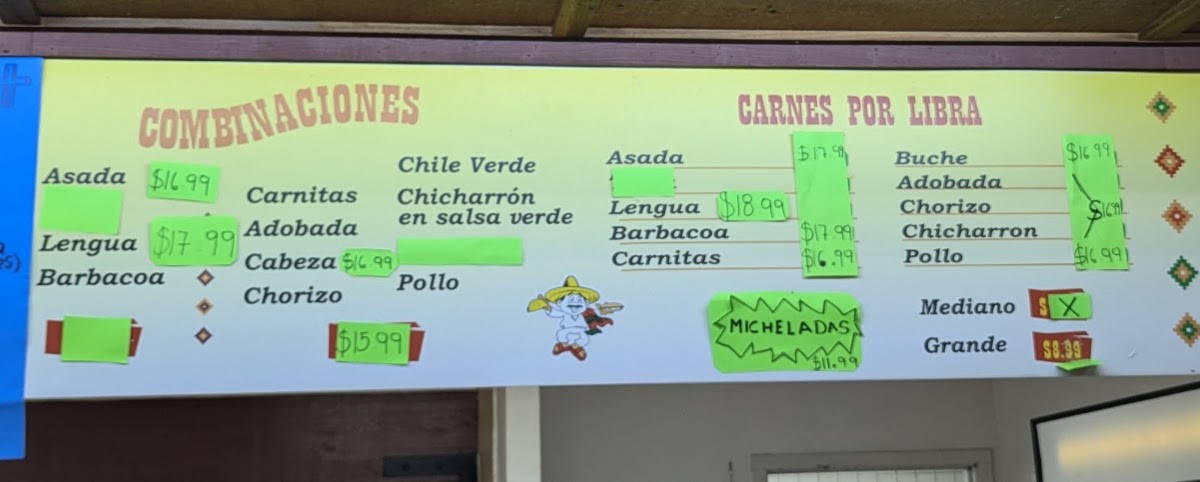 La Taqueria menu board