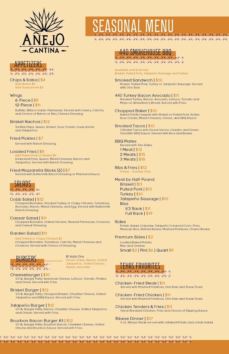 Anejo Cantina menu board