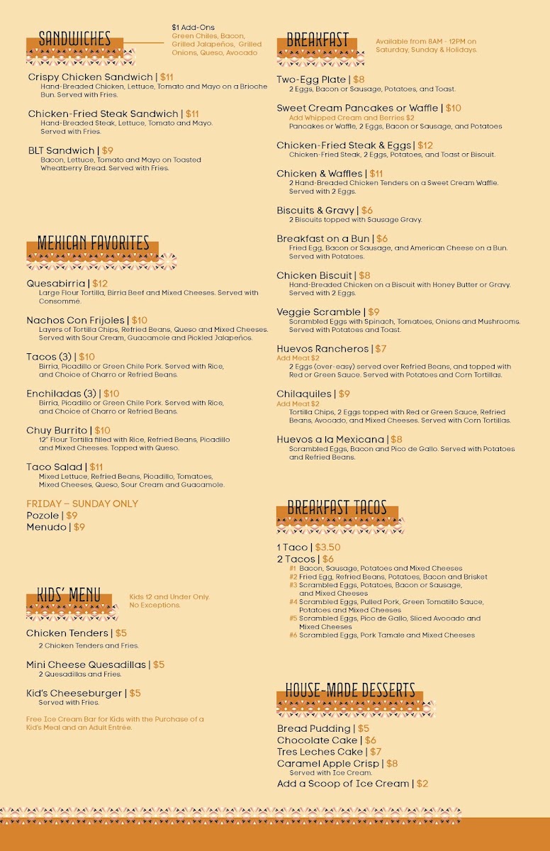 Anejo Cantina menu board