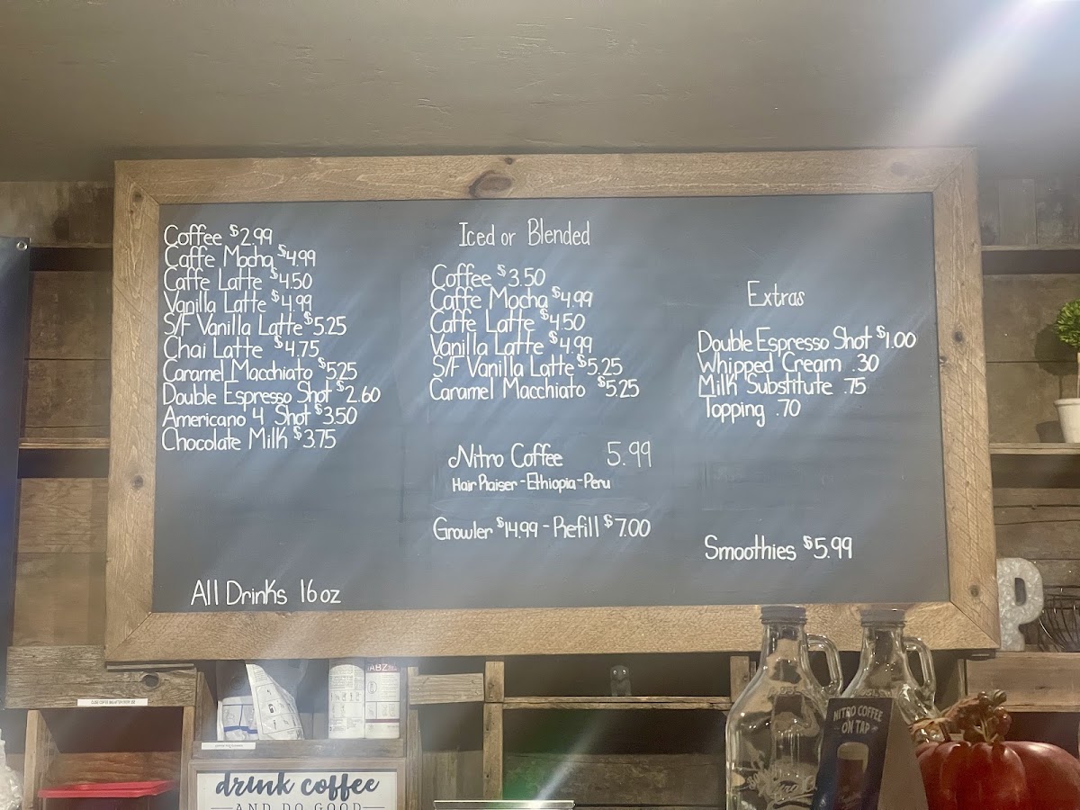 Bravo Coffee Shop menu board