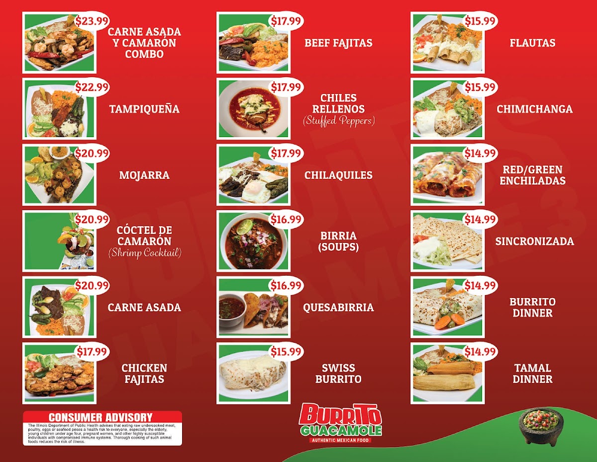 Burrito Guacamole menu board