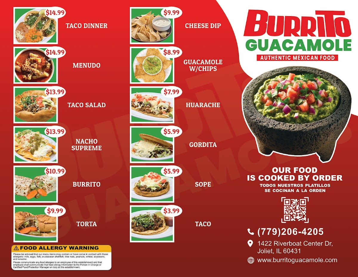Burrito Guacamole menu board