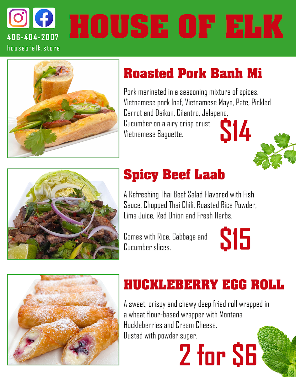 House of Elk menu board