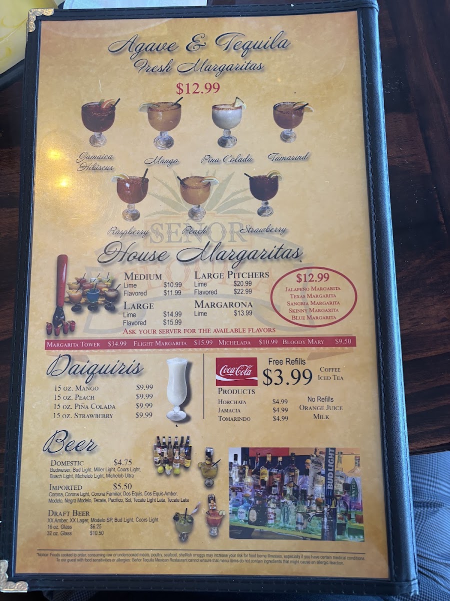 Señor Tequila Mexican Restaurant menu board