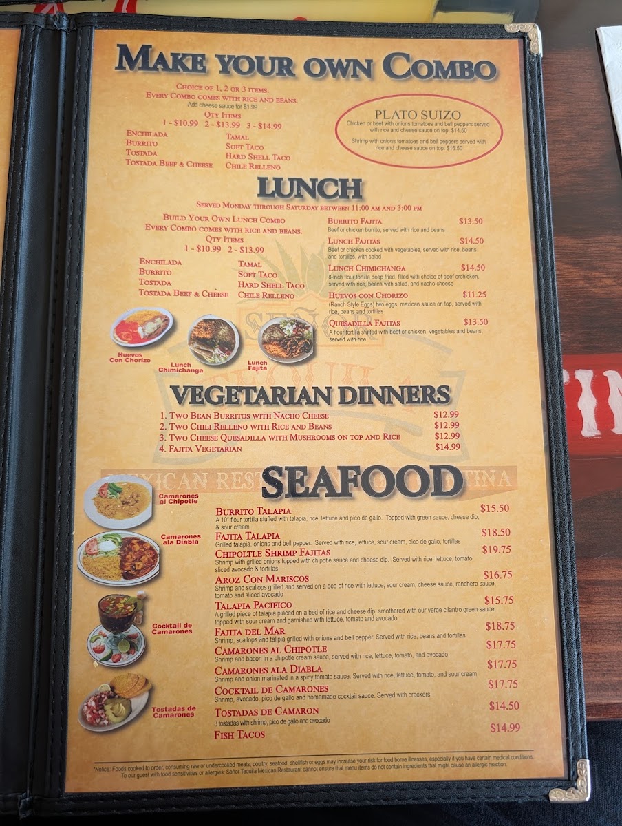 Señor Tequila Mexican Restaurant menu board