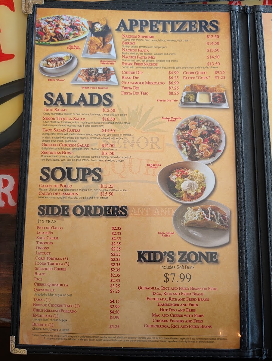 Señor Tequila Mexican Restaurant menu board