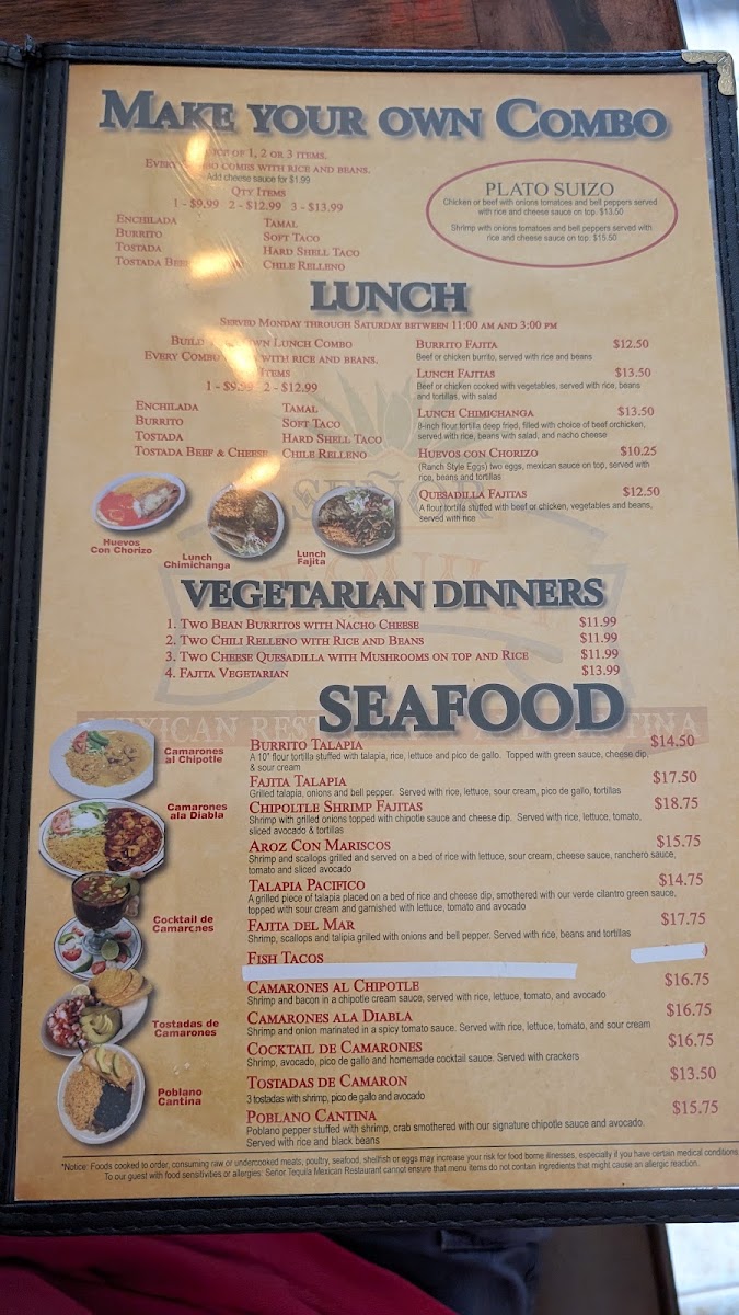 Señor Tequila Mexican Restaurant menu board