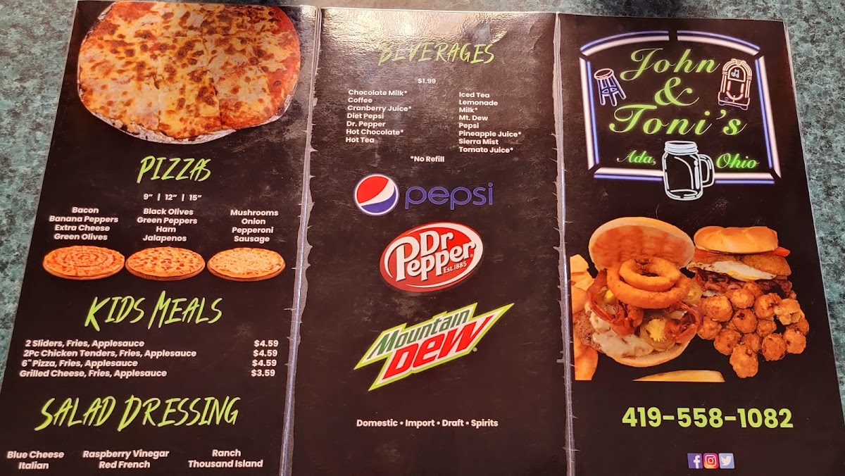 John & Toni's Restaurant/ Lounge LLC menu board