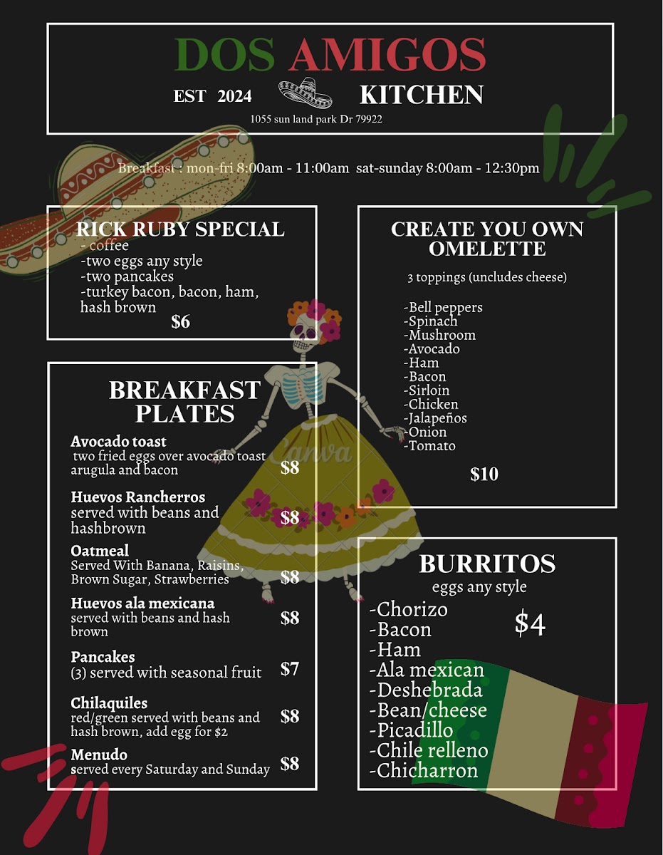 Dos Amigos Kitchen menu board