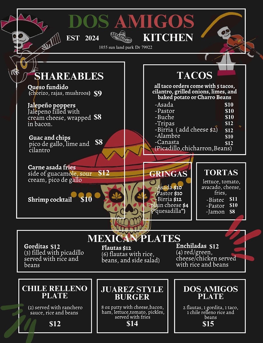 Dos Amigos Kitchen menu board