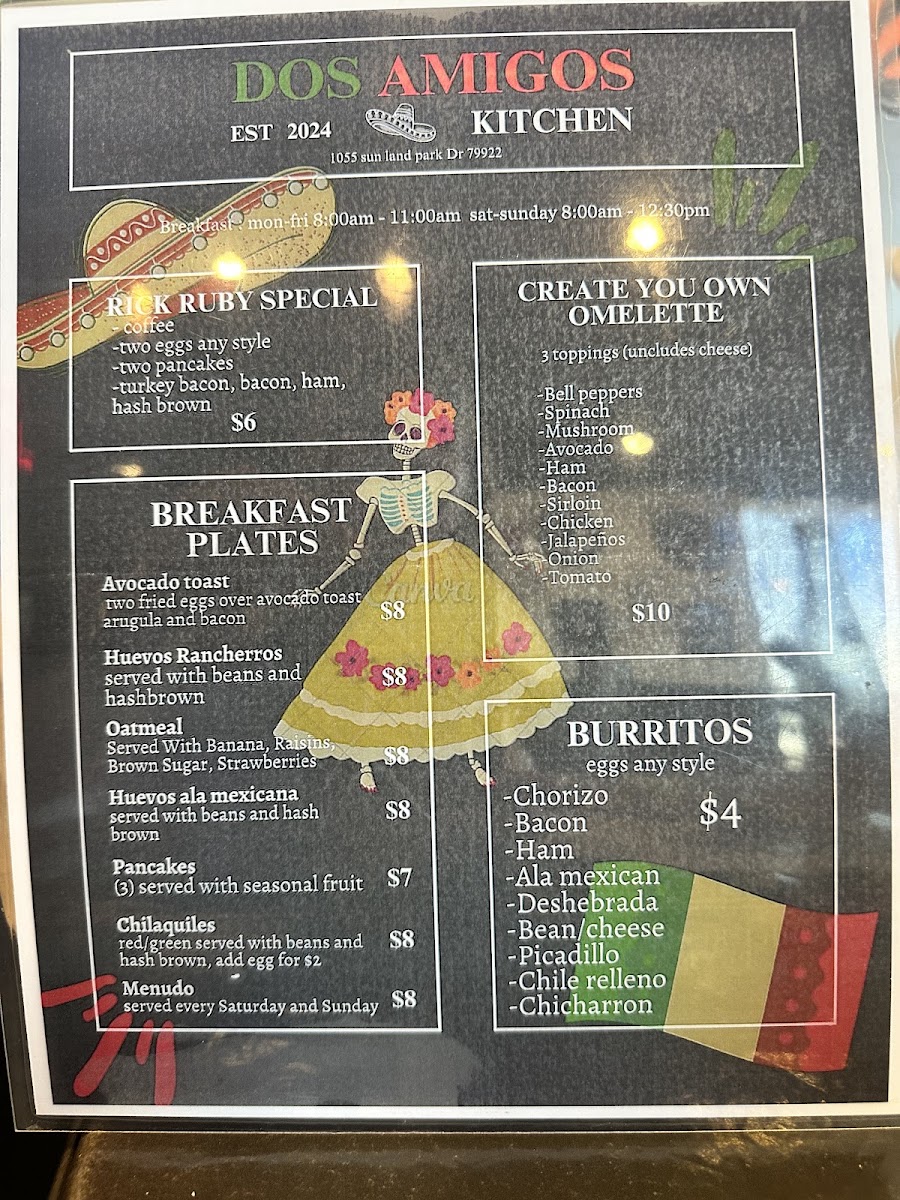Dos Amigos Kitchen menu board