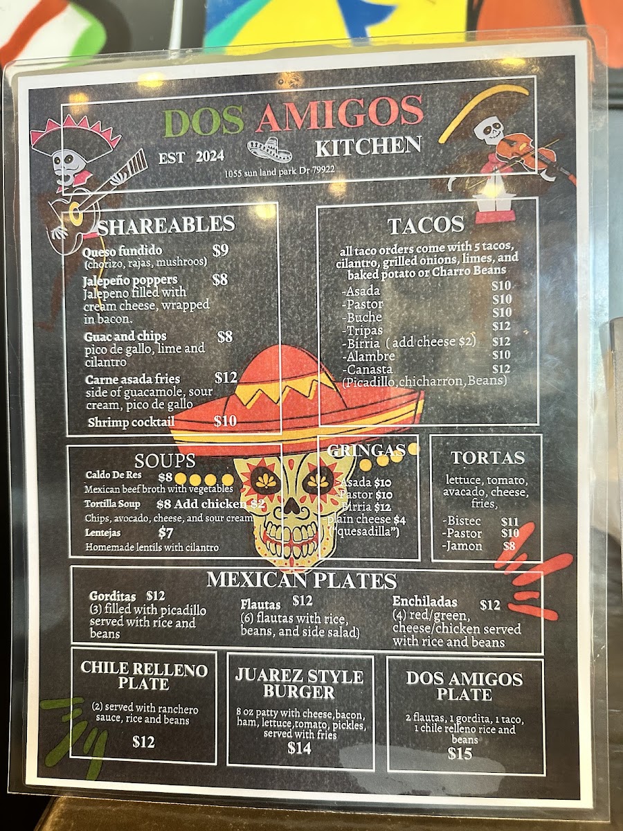Dos Amigos Kitchen menu board
