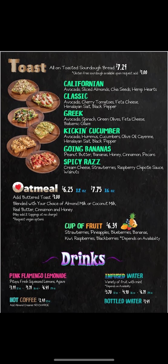 The Acai Bar menu board