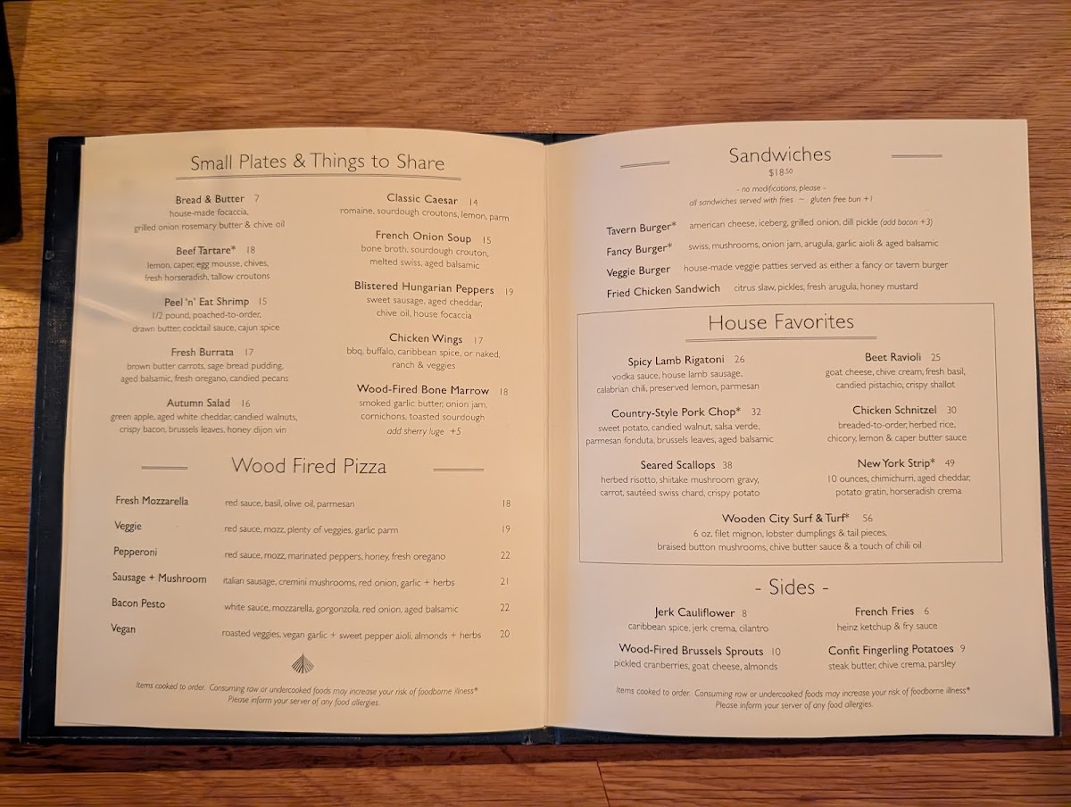 Wooden City Birmingham menu board