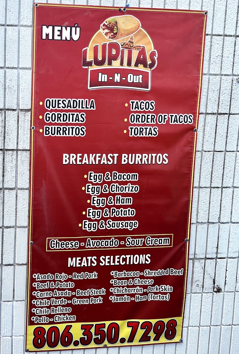 Lupita's Mexican Food menu board