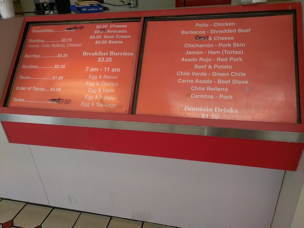 Lupita's Mexican Food menu board
