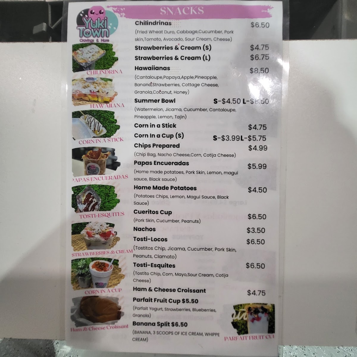 Yuki Town menu board