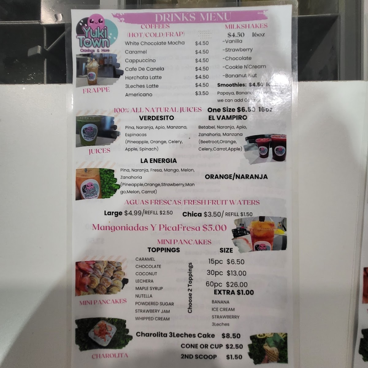Yuki Town menu board