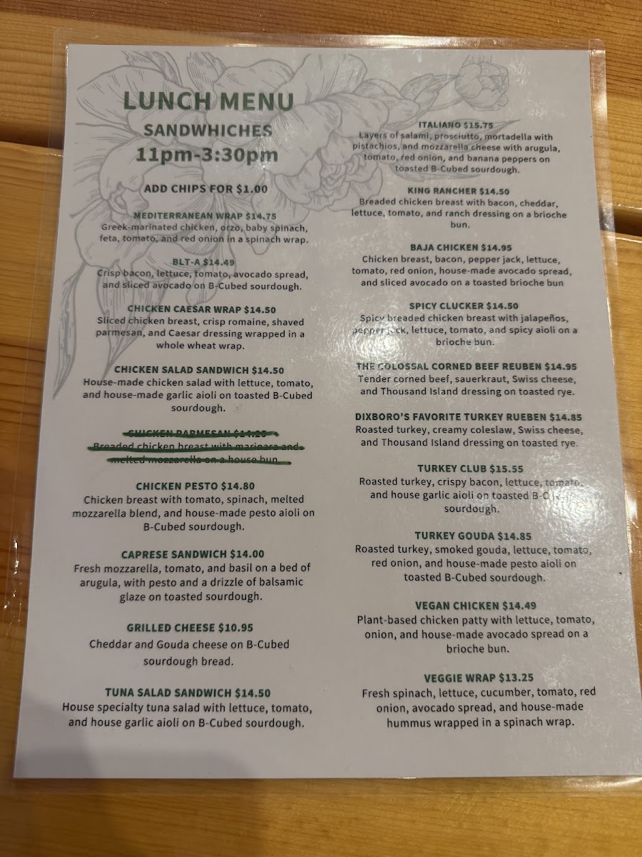 Moonwinks Tavern menu board
