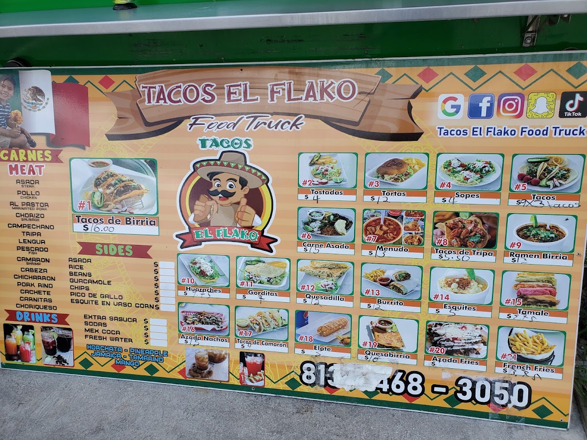Tacos Los Mexicanos Catrachas menu board