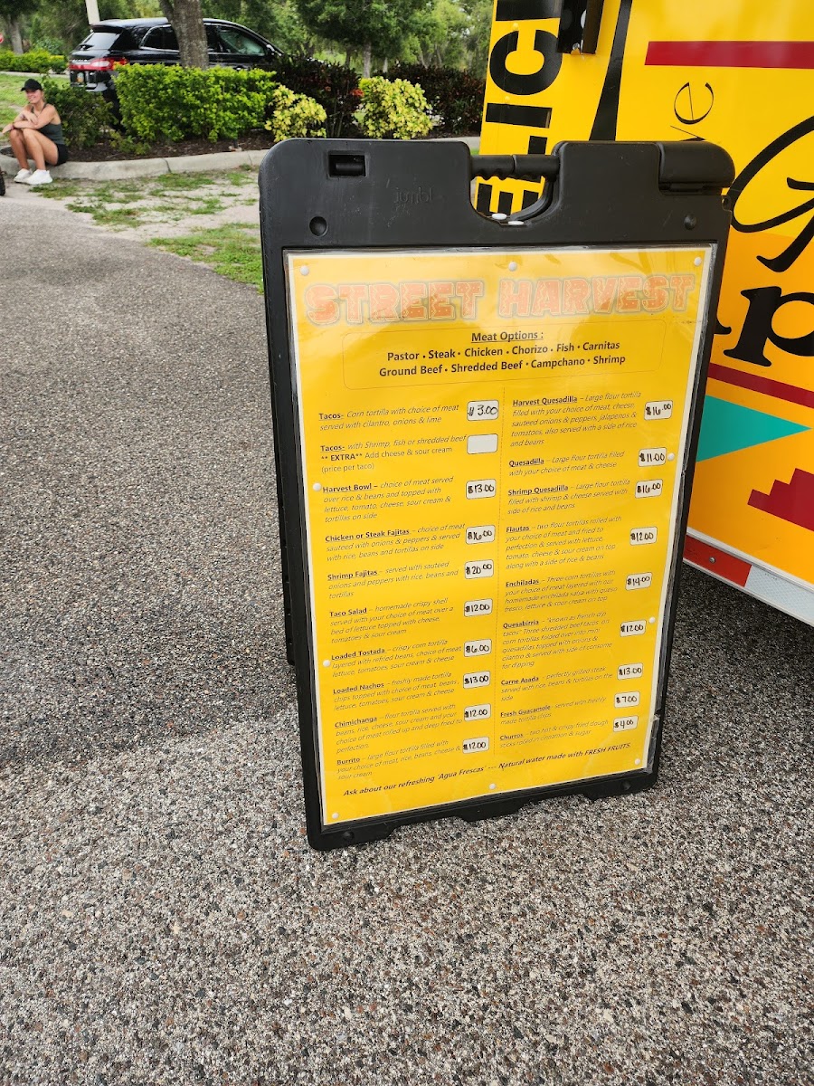 Street Harvest Food Truck menu board