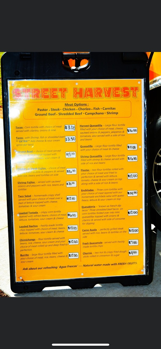 Street Harvest Food Truck menu board