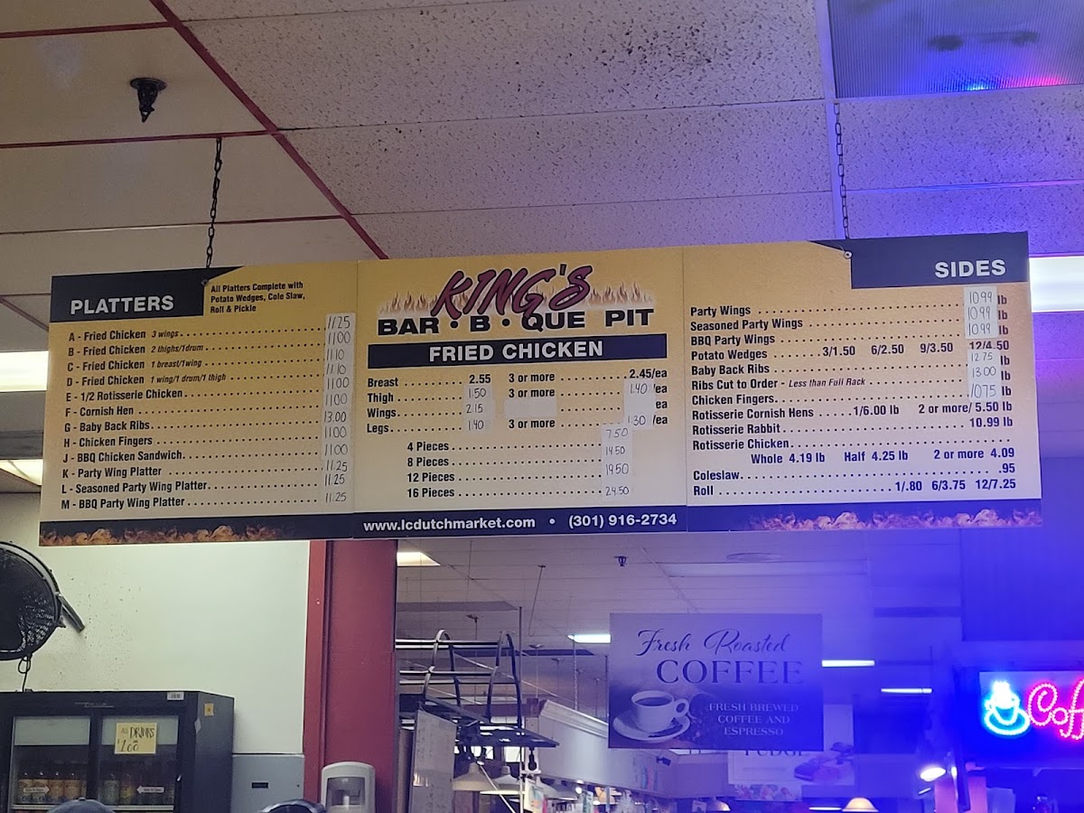 King's BBQ menu board