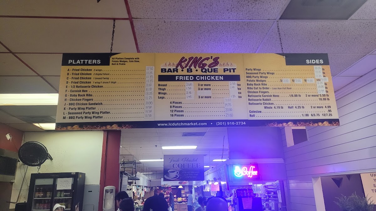 King's BBQ menu board