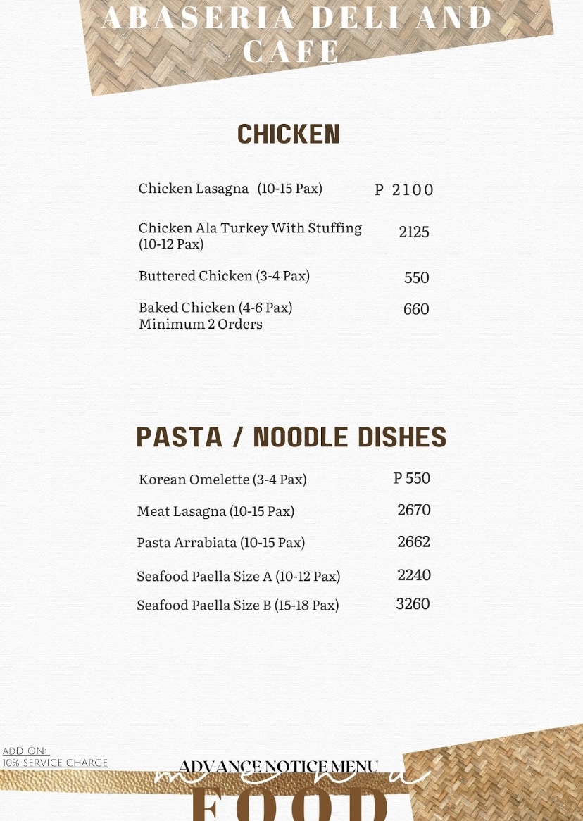 Abaseria Deli & Cafe menu board