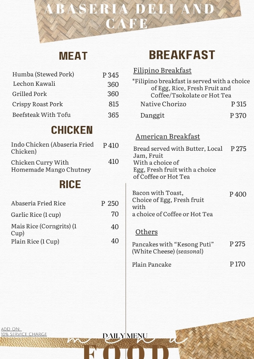 Abaseria Deli & Cafe menu board