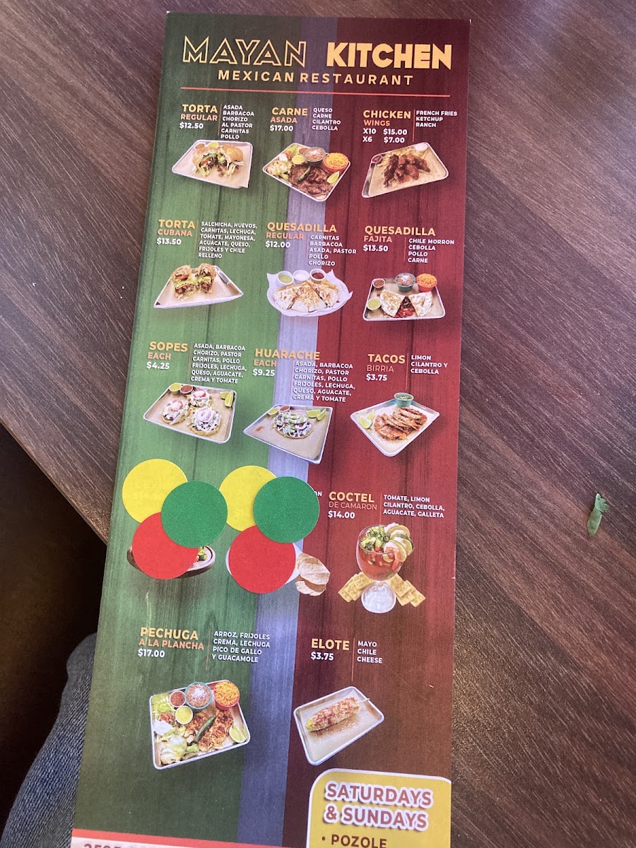 Mayan Kitchen Mexican Taqueria menu board