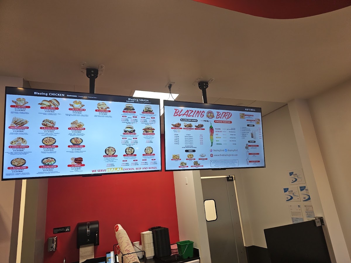 Blazing Bird - Nashville Hot Chicken Lakewood menu board