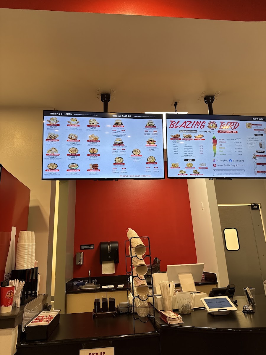 Blazing Bird - Nashville Hot Chicken Lakewood menu board