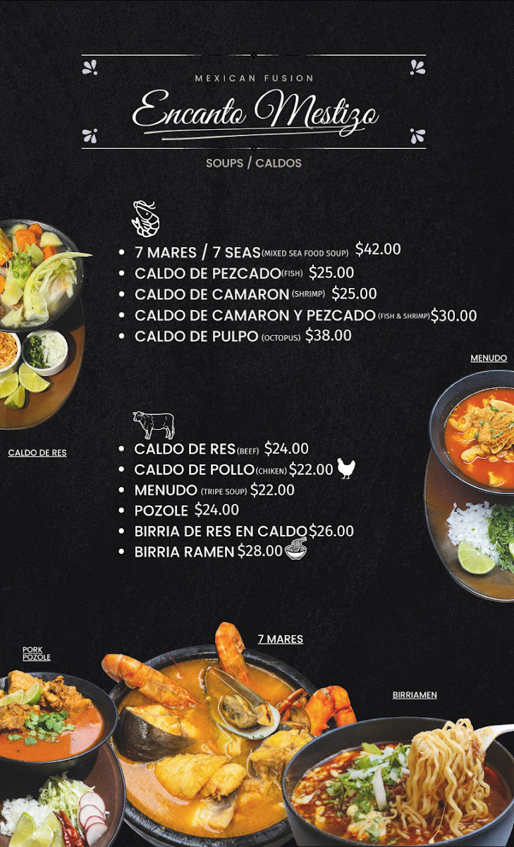Encanto Mestizo menu board